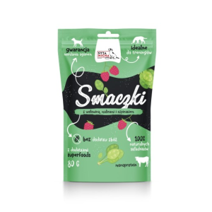 SYTA MICHA Smaczki z wołowiną, malinami i szpinakiem dla psa - 80 g