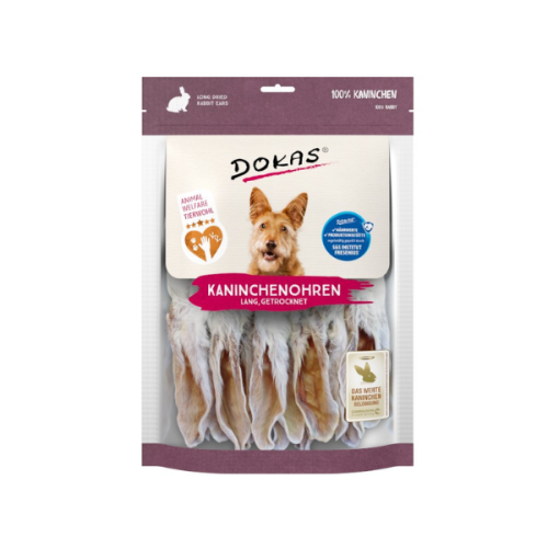 DOKAS Gryzaki dla psów - Uszy królicze z sierścią - 180 g.png