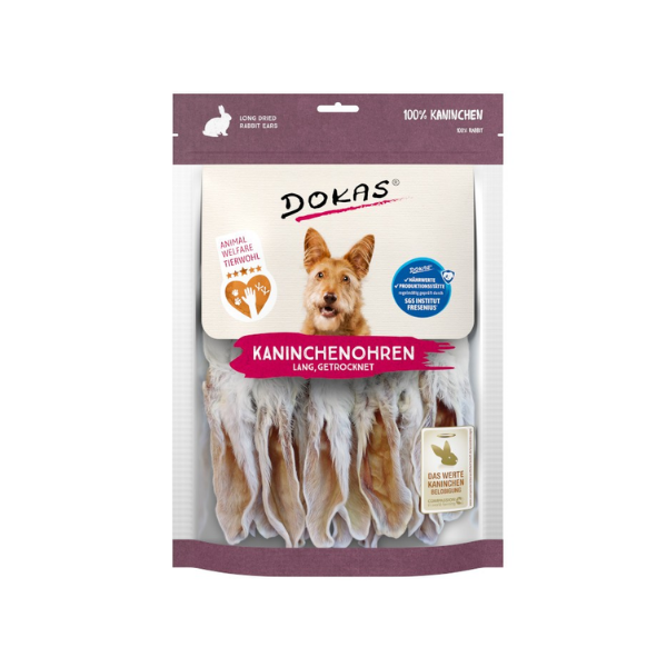 DOKAS Gryzaki dla psów - Uszy królicze z sierścią - 180 g.png