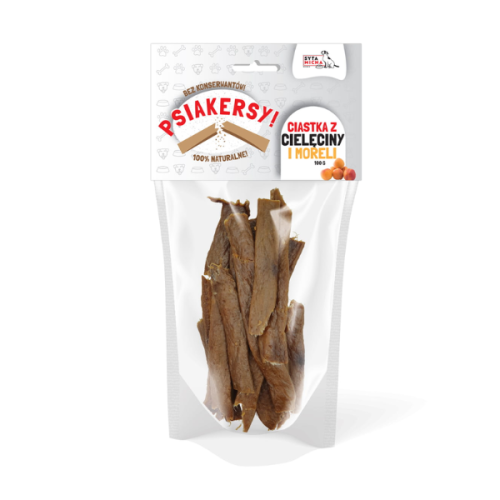 SYTA MICHA PRZYSMAKI PSIAKERSY CIELĘCINA Z MORELĄ - CIASTKA DLA PSA - 100 g.png