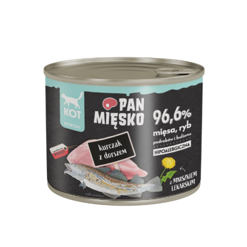 PAN MIĘSKO KURCZAK Z DORSZEM Karma pełnoporcjowa dla kotów 200 g.png