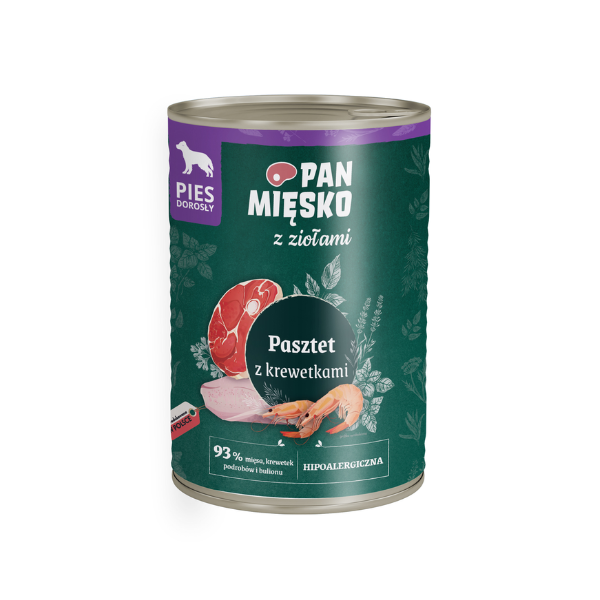 PAN MIĘSKO Z ZIOŁAMI Pasztet z krewetkami i ziołami dla psa - 400 g.png