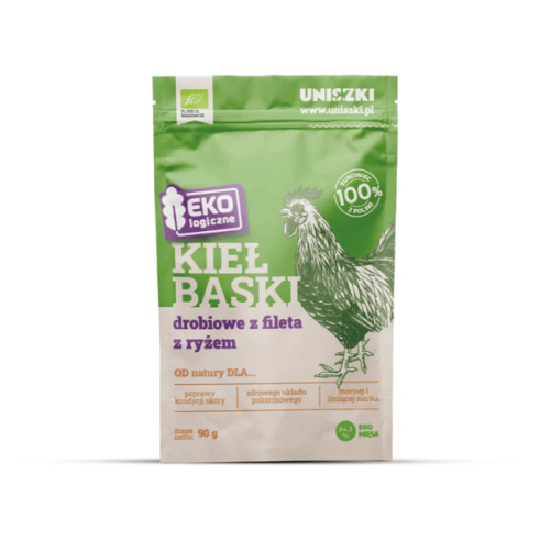 UNISZKI Ekologiczne Kiełbaski drobiowe z fileta z ryżem - naturalna przekąska dla psów - 90 g.png