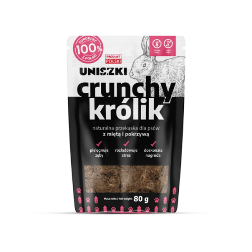 UNISZKI CRUNCHY Królik z miętą i pokrzywą - naturalna przekąska dla psów - 80 g (1).png
