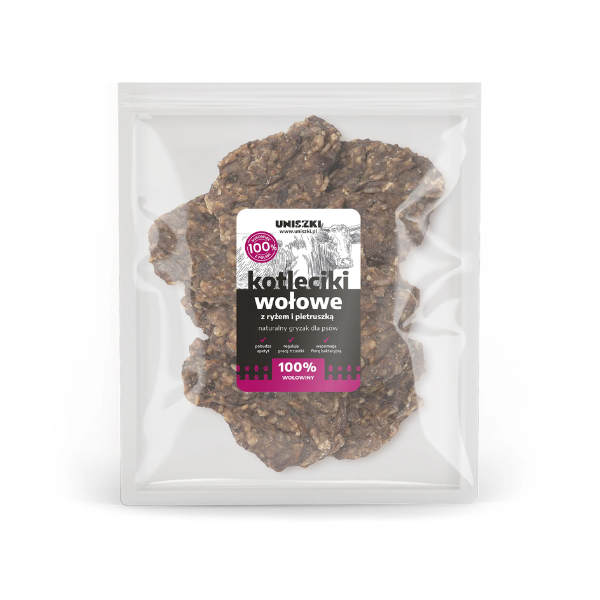 UNISZKI Kotleciki wołowe z ryżem i pietruszką - naturalne gryzaki dla psów - 100 g (1).png