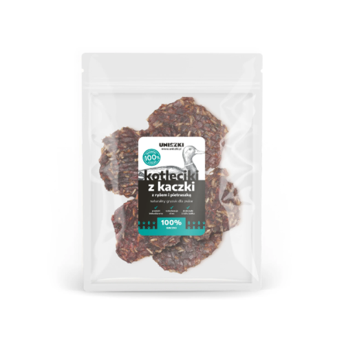 UNISZKI Kotleciki z kaczki z ryżem i pietruszką - naturalne gryzaki dla psów - 100 g (1).png