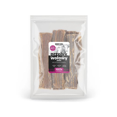 UNISZKI  Przełyk wołowy płaski - naturalne gryzaki dla psów 100g (1).png