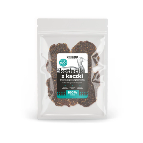 UNISZKI Kotleciki z kaczki z kaszą jaglaną i pietruszką - naturalne gryzaki dla psów - 100 g (1).png