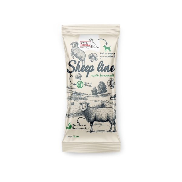 SYTA MICHA Kość do żucia Sheep Line Owca z brokułem dla psów  - 12cm.png