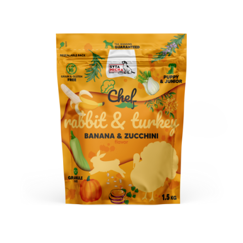 SYTA MICHA PUPPY &amp; JUNIOR Sucha karma dla szczeniąt - królik, indyk, banan i cukinia 1,5 kg.png