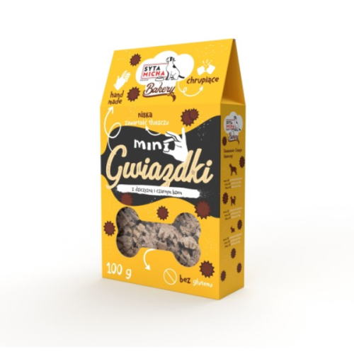 SYTA MICHA  Pieczone ciastka dla psa Mini gwiazdki z dziczyzną i czarnym bzem -100 g.png