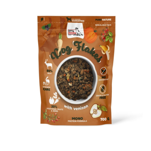 Syta Micha Suszona powietrzem karma dla psów DOG FLAKES  - Dziczyzna 700g.png