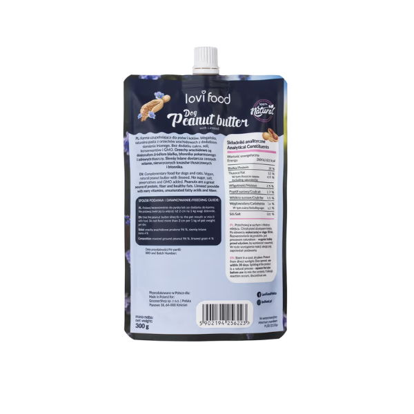 LOVI FOOD Pasta orzechowa z siemieniem lnianym Peanut Butter with Linseed dla psa i kota - 300 g  (3).png
