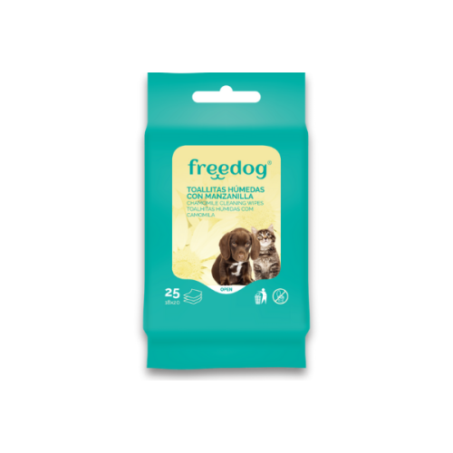 FREEDOG CHUSTECZKI PIELĘGNACYJNE Z RUMIANKIEM DLA PSA I KOTA 25 szt..png