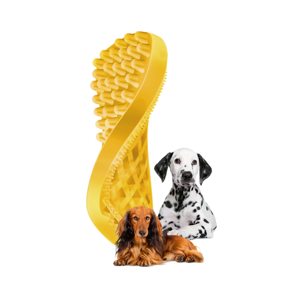 Pet+Me Medium Silicone Brush Yellow - szczotka silikonowa dla psa, o sierści krótkiej i gęstej, długiej i jedwabistej lub szorstkowłosego (1).png