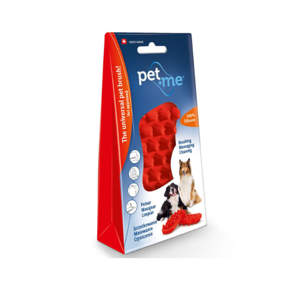 Pet+Me Medium Silicone Brush Red - szczotka silikonowa dla psa, do gęstej i długiej sierści z grubym podszerstkiem (7).png