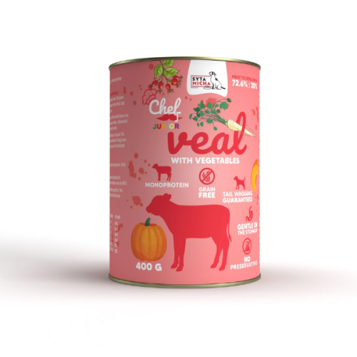 SYTA MICHA Cielęcina z warzywami z warzywami - karma mokra dla szczeniąt - 400g.png