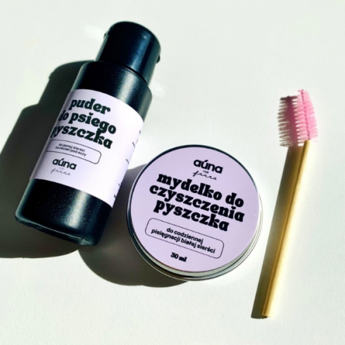 AUNA ZESTAW na zacieki pod oczami dla psów -  MYDŁO + SZCZOTKA + PUDER (1).png