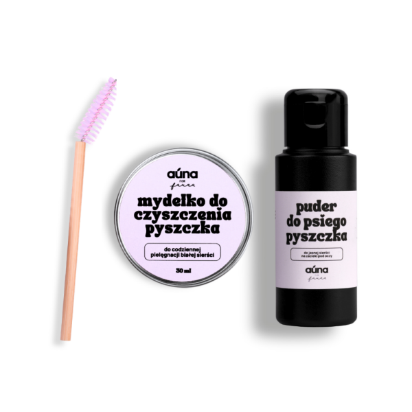 AUNA ZESTAW na zacieki pod oczami dla psów -  MYDŁO + SZCZOTKA + PUDER (2).png