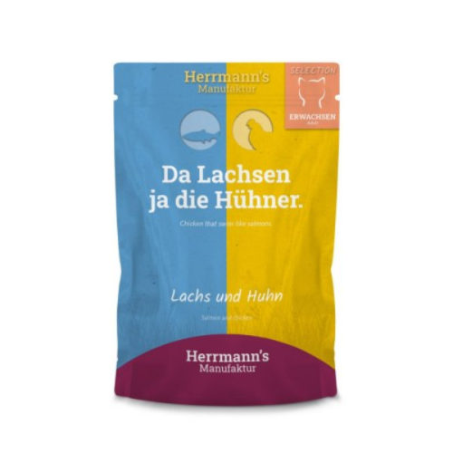 HERRMANN'S Manufaktur Karma pełnoporcjowa z łososia i bio kurczaka dla kotów - 100 g.png