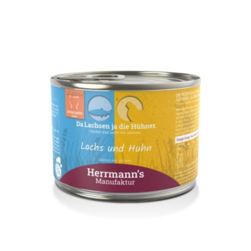 HERRMANN'S Manufaktur Karma pełnoporcjowa z łososia i bio kurczaka dla kotów - 200 g.png