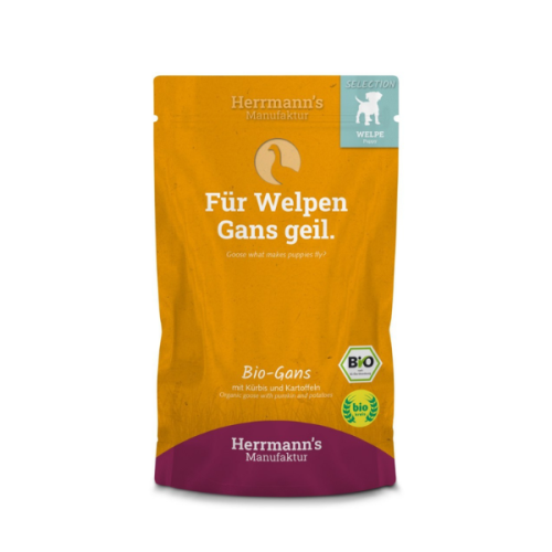 HERRMANN'S Manufaktur BIO -  Ekologiczna karma monobiałkowa z gęsiny dla szczeniąt - 150 g.png