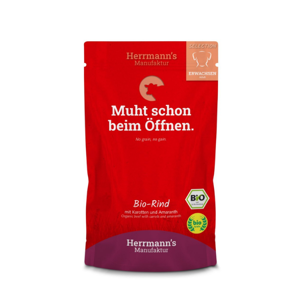HERRMANN'S Manufaktur BIO Ekologiczna karma z wołowiną i marchewką dla dorosłych psów - 150 g.png