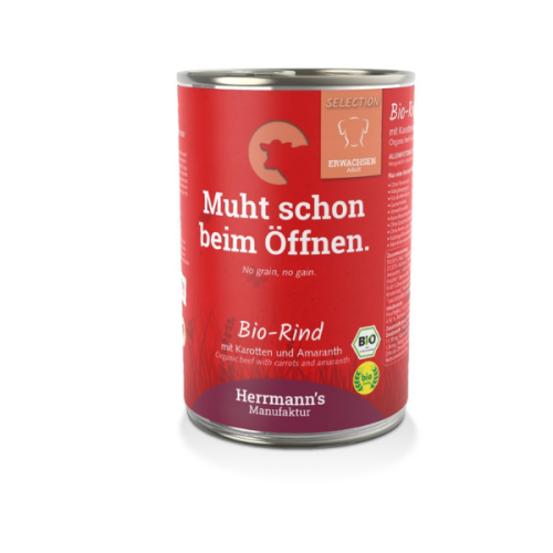 HERRMANN'S Manufaktur BIO Ekologiczna karma z wołowiną i marchewką dla dorosłych psów - 400 g.png