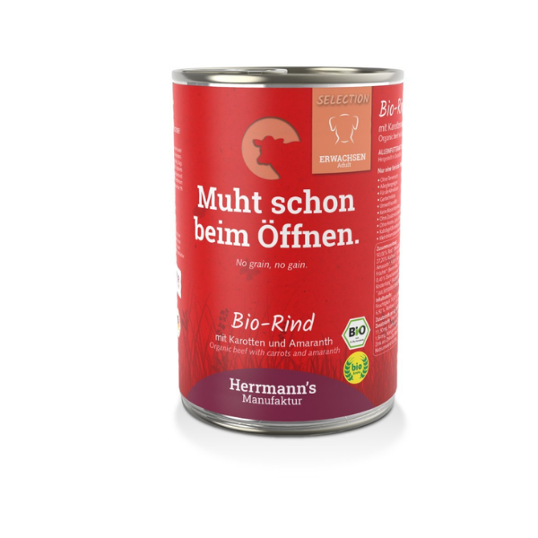 HERRMANN'S Manufaktur BIO Ekologiczna karma z wołowiną i marchewką dla dorosłych psów - 400 g.png