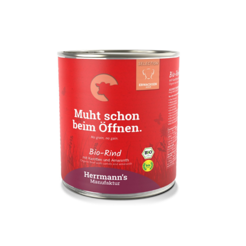 HERRMANN'S Manufaktur BIO Ekologiczna karma z wołowiną i marchewką dla dorosłych psów -800 g.png