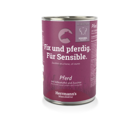 HERRMANN'S Manufaktur Karma z koniną, cukinią i batatami dla psów z wrażliwym układem pokarmowym - 400 g.png
