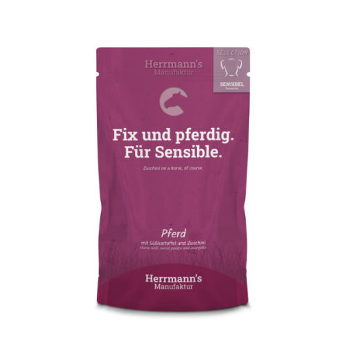 HERRMANN'S Manufaktur Karma z koniną, cukinią i batatami dla psów z wrażliwym układem pokarmowym - 150 g.png