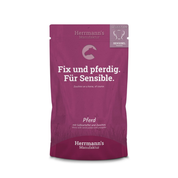 HERRMANN'S Manufaktur Karma z koniną, cukinią i batatami dla psów z wrażliwym układem pokarmowym - 150 g.png