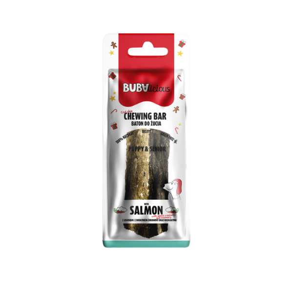 BUBA Bubalicious XMAS Baton ze skóry dorsza z dodatkiem łososia, żurawiny i rozmarynu dla psów - 12 cm.png