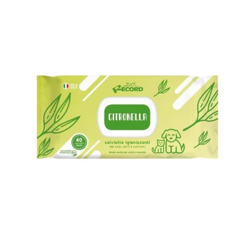 Record Uniwersalne chusteczki do czyszczenia sierści, oczu, uszu psa i kota - zapach trawy cytrynowej - 40 szt..png