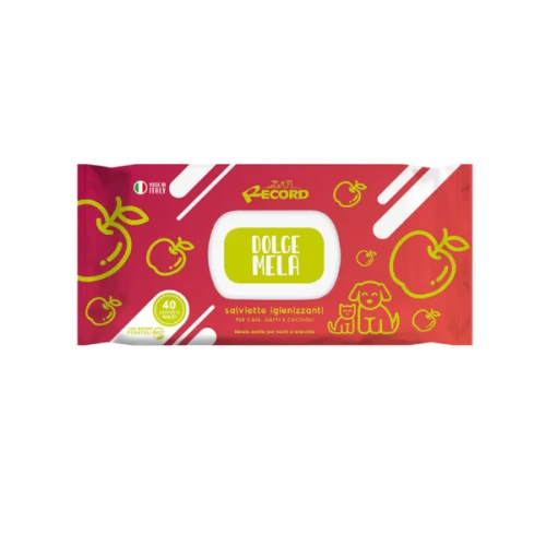 Record Uniwersalne chusteczki do czyszczenia sierści, oczu, uszu psa i kota - zapach jabłka - 40 szt..png