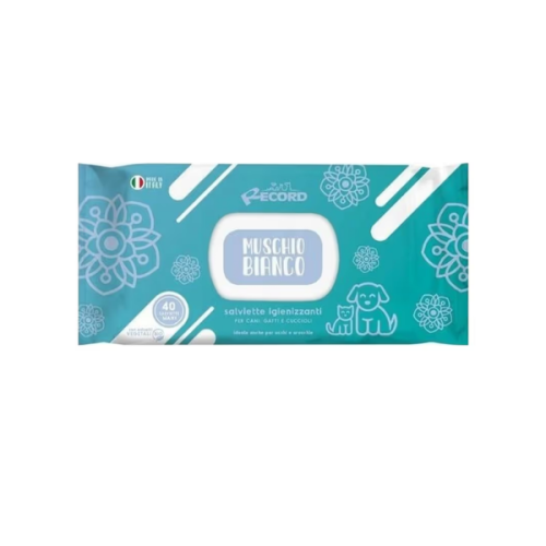 Record Uniwersalne chusteczki do czyszczenia sierści, oczu, uszu psa i kota - zapach białego piżma - 40 szt..png