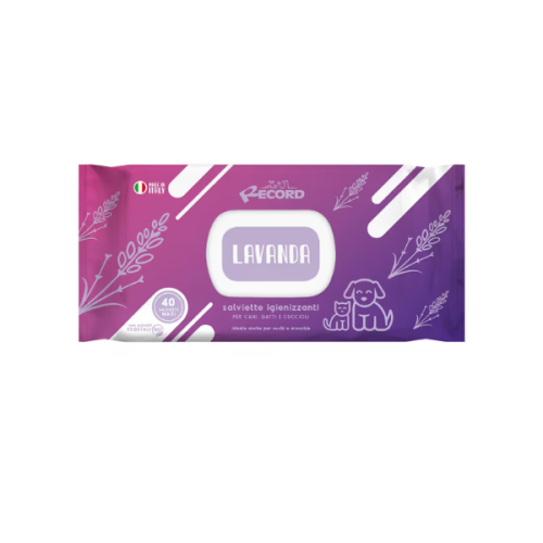 Record Uniwersalne chusteczki do czyszczenia sierści, oczu, uszu psa i kota - zapach lawendy - 40 szt..png