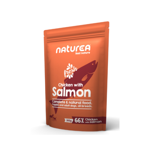 NATUREA Karma mokra dla szczeniąt i psów - kurczak z łososiem - 300 g.png