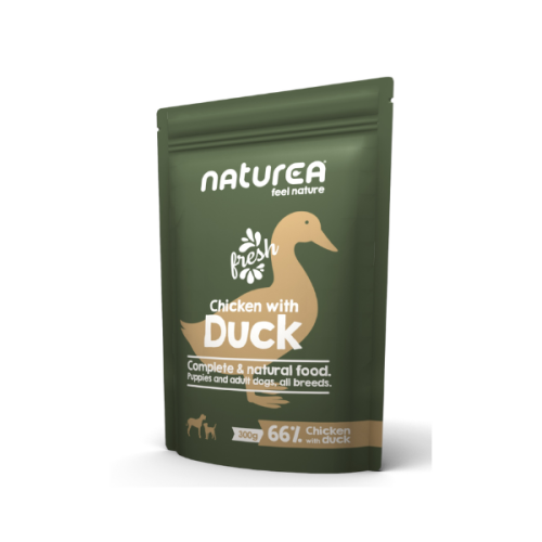 NATUREA Karma mokra dla szczeniąt i psów - kurczak z kaczką - 300 g.png