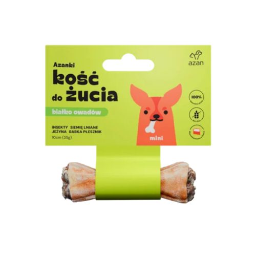AZAN Kość do żucia MINI z insektami, siemieniem lnianym, jeżyną i babką płesznik dla psów - 10 cm
