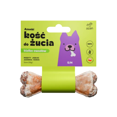 Azanki Kość do żucia S/M z insektami, jabłkiem, jeżówką i kokosem - 12cm