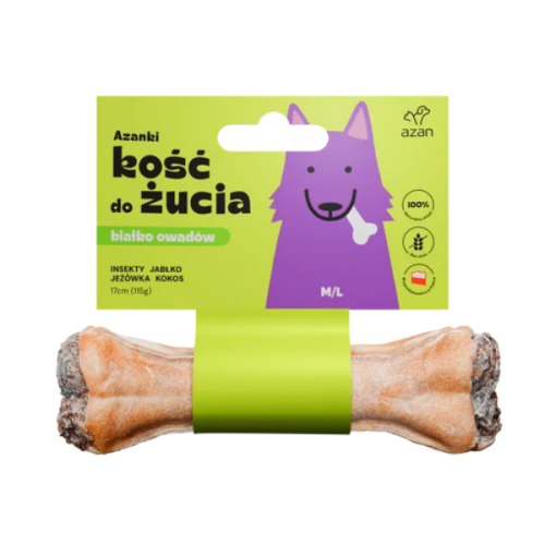 Azanki Kość do żucia S/M z insektami, jabłkiem, jeżówką i kokosem - 17cm