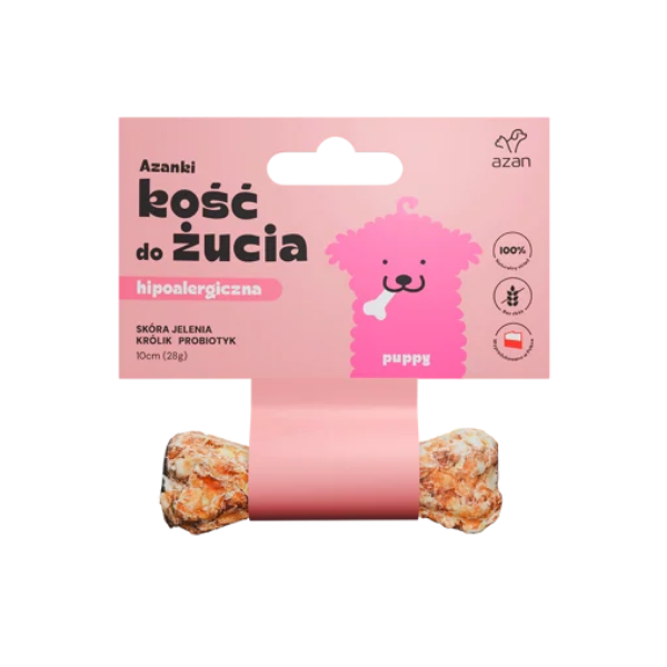 AZAN Kość do żucia PUPPY ze skóry jelenia, z królikiem i probiotykiem dla szczeniąt i młodych psów - 10 cm