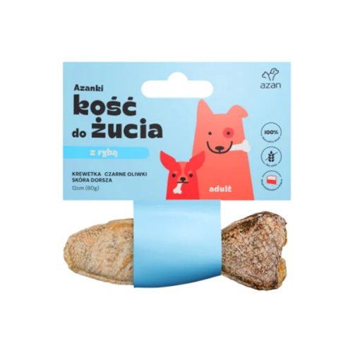 AZAN Kość do żucia ADULT z krewetką i czarnymi oliwkami w skórze dorsza - 12 cm