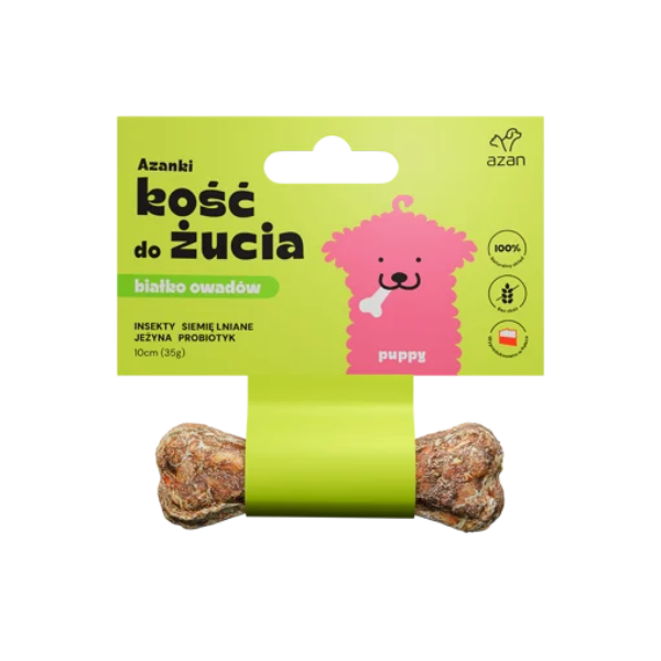 Azanki Kość do żucia PUPPY z insektami, siemieniem lnianym, jeżyną i probiotykiem - 10 cm