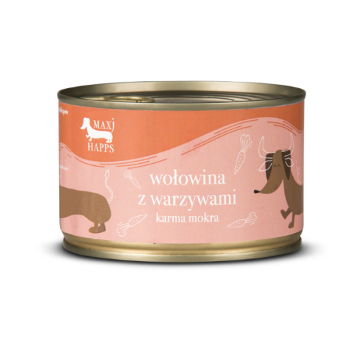 MAXI HAPPS Karma pełnoporcjowa - wołowina z warzywami dla psów - 410 g.png