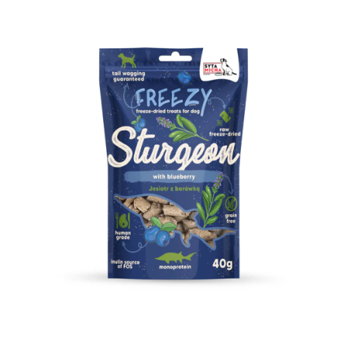 SYTA MICHA FREEZY Liofilizowane przysmaki dla psa - jesiotr z borówką - 40 g.png