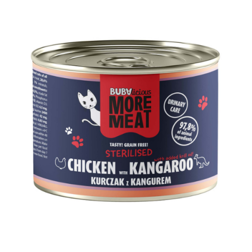 BUBA BUBAlicious More Meat - kurczak z kangurem - karma mokra dla kotów sterylizowanych - 185 g.png