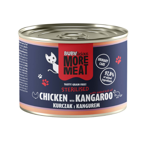 BUBA BUBAlicious More Meat - kurczak z kangurem - karma mokra dla kotów sterylizowanych - 185 g.png
